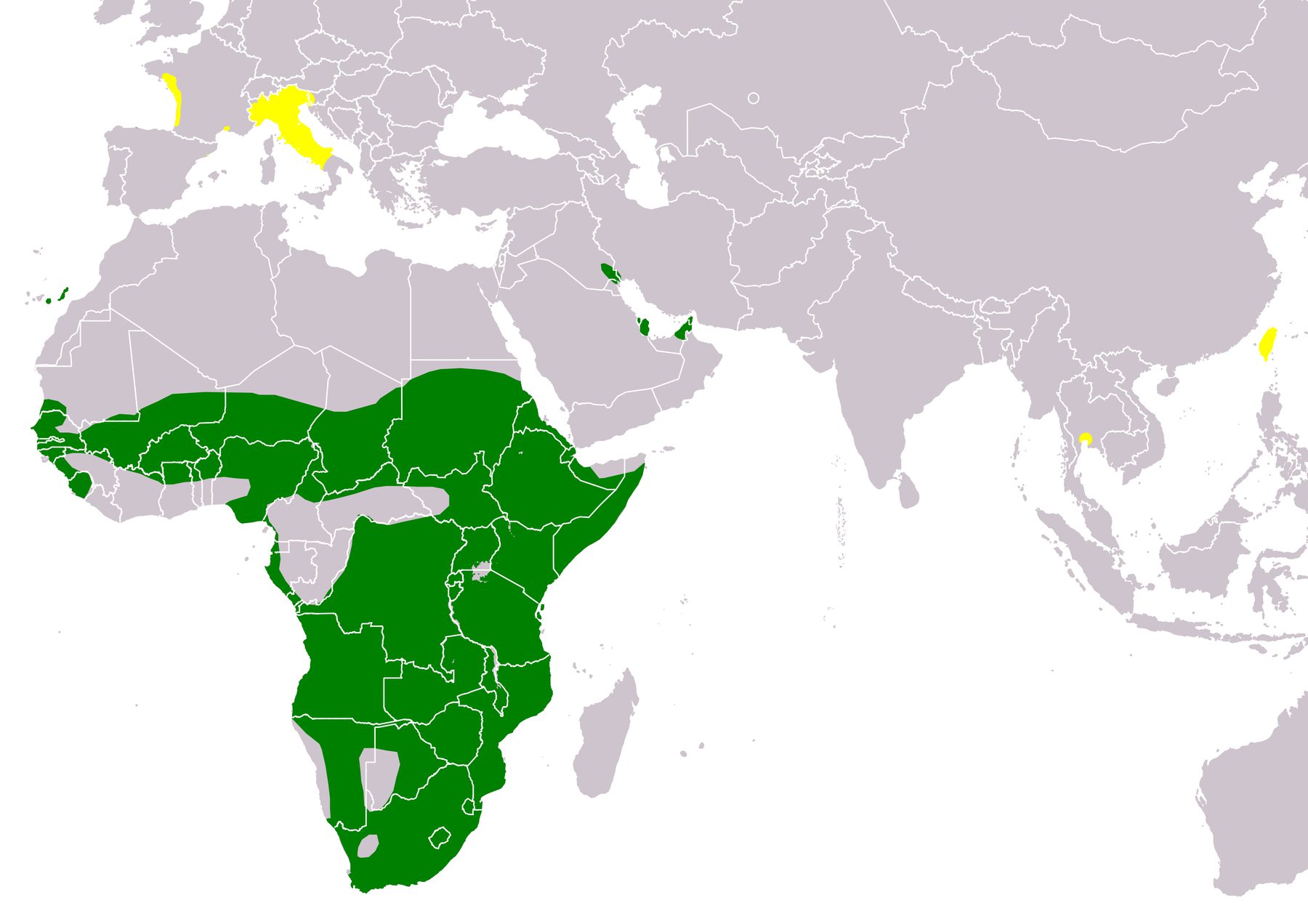 Mapa de distribución de Ibis sagrado
