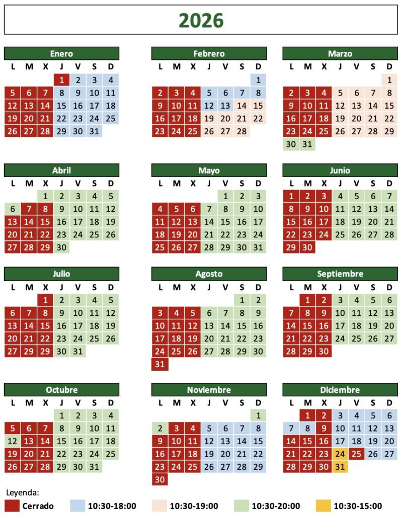 Calendario de horario de Zoo Koki 2026
